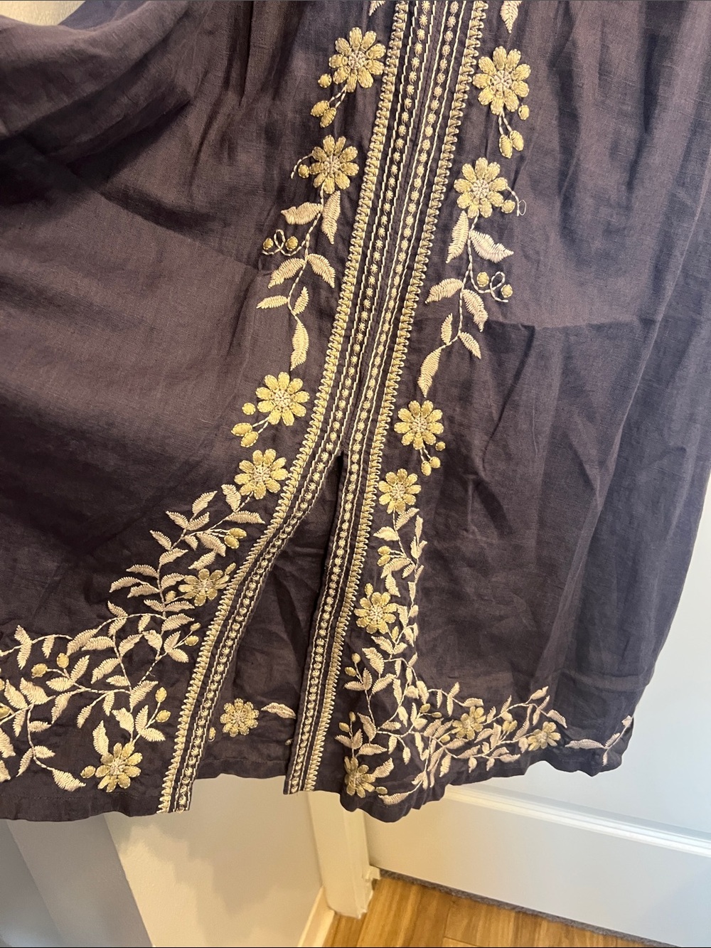 J. Jill Navy Linen Maxi Dress with Ivory Floral Embroidery - Picture 3 of 7